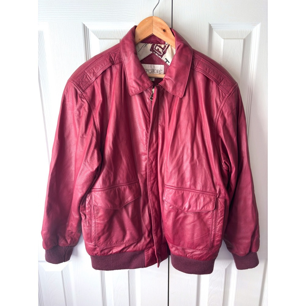VINTAGE 1990's REPERTOIRE Burgundy Oxblood Leather Fall Bomber Aviator Jacket M